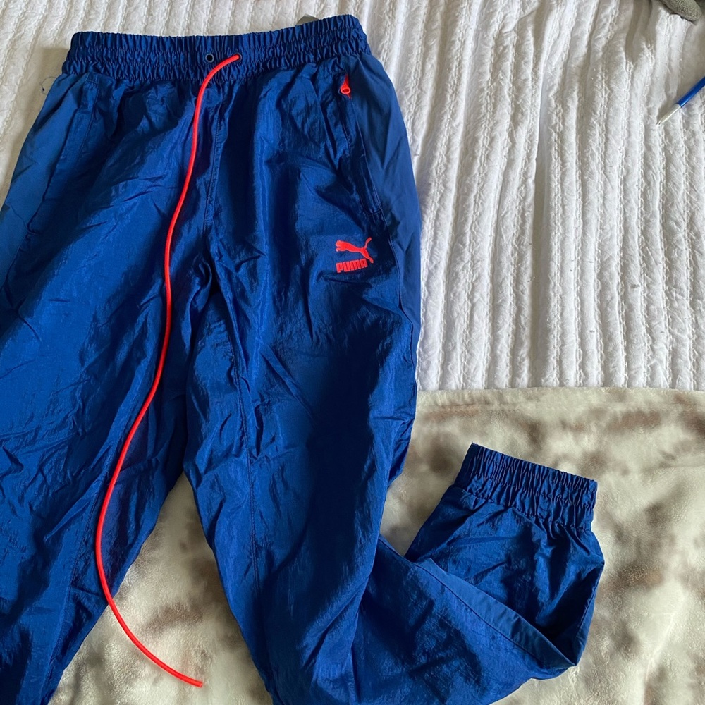 Blue and pink puma track pants joggers sweatpants. Size medium.